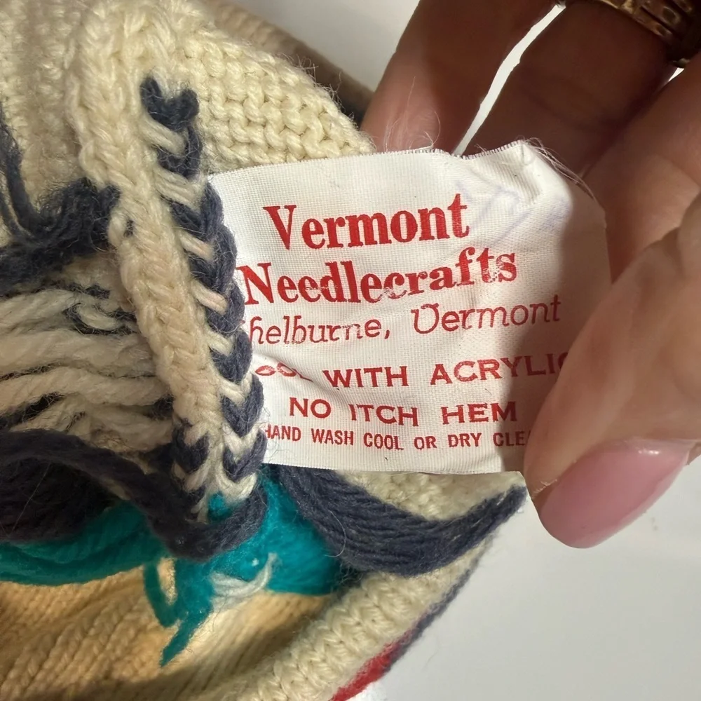 Vermont Needlecrafts Vintage Knit Southwest Geometric Tassel Beanie Hat